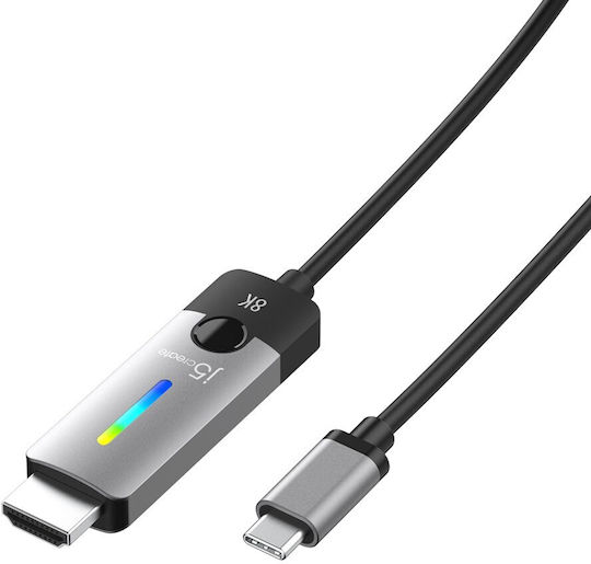 J5 Create HDMI 2.1 Ultra High Speed 48Gbps 4K 120Hz HDR VRR Cable HDMI Male - HDMI Male Length 1.8m Silver