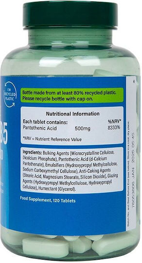 Holland & Barrett Vitamin B5 Vitamin für Energie 500mg 120 Tabletten