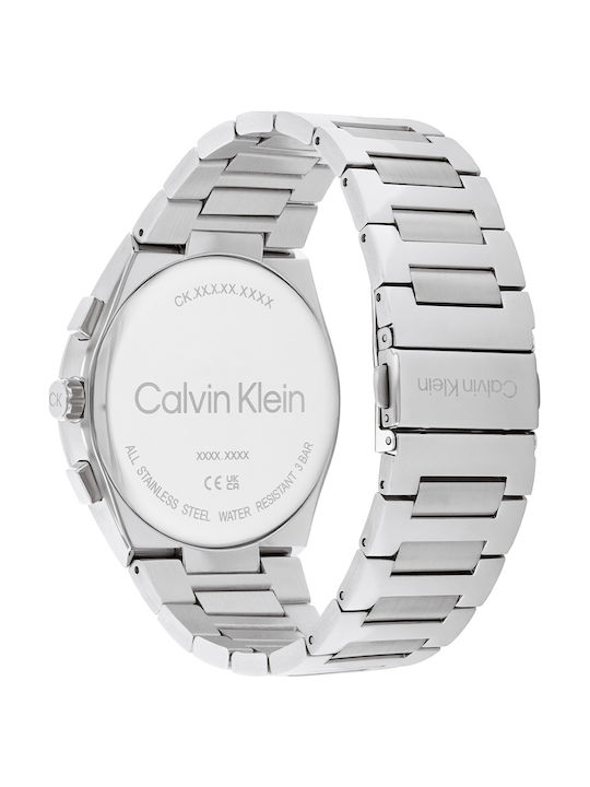 Calvin Klein Distinguish Ανδρικό Ρολόι 44mm Χρονογράφος Μπαταρίας με Ασημί Μεταλλικό Μπρασελέ