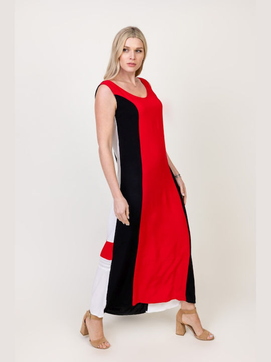 Pronomio Καλοκαιρινό Maxi Φόρεμα με Σκίσιμο Black/Red