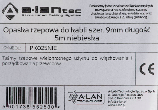 A-LAN Δεματικό Καλωδίων Πλαστικό 5000mmx5mm σε Μπλε χρώμα (1τμχ) (PK025NIE)