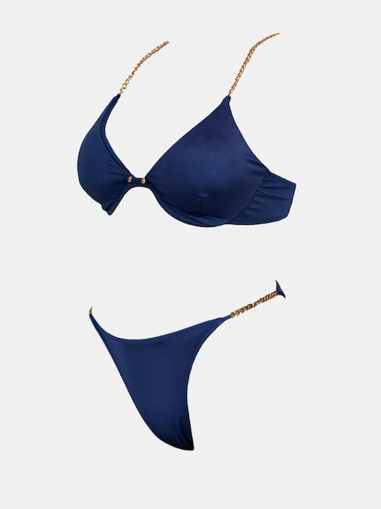 Rock Club Underwire Bikini Set Triangle Top & Slip Bottom Blue