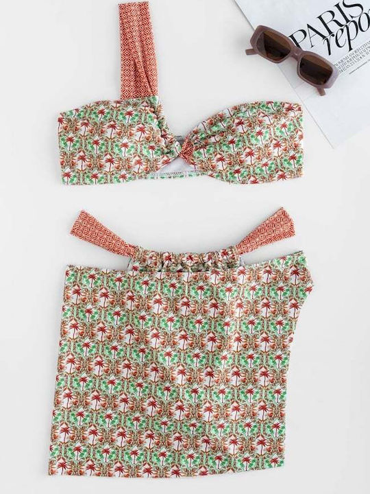 Set Bikini 3 Τεμαχίων Με Έναν Ώμο Πράσινο
