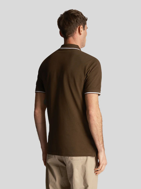 Lyle and Scott Bluza Bărbătească cu Mânecă Scurtă Polo Olive/white