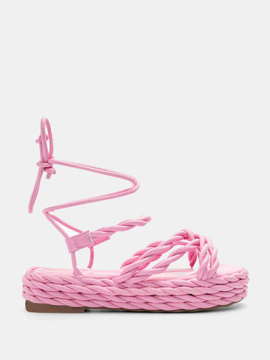 Luigi Flatforms Synthetic Leather Lace-Up Women's Sandals Fuchsia