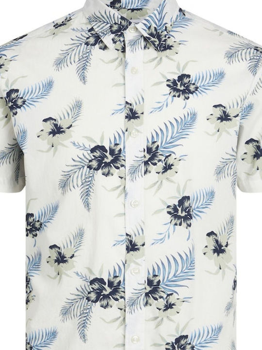 Short-sleeved Cotton Shirt Floral Cloud Dancer