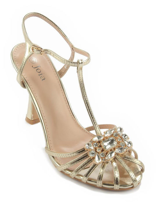 Fshoes Damen Sandalen mit Dünn hohem Absatz in Gold Farbe