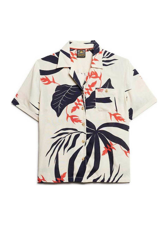 Beach Resort Shirt Women's Short Sleeve Shirt Ecru