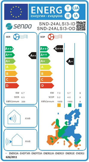 Aeolos Aparat De Aer Condiționat Inverter 24000 BTU A++/A+ Cu WiFi Și Filtru De Vitamina C Și De Sterilizare