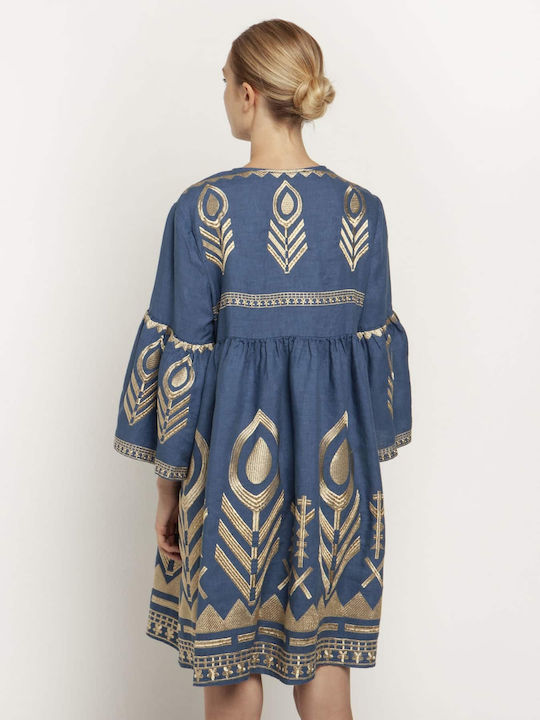 Greek Archaic Kori Sommer Mini Kleid Indigo/gold