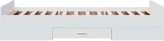 Einzelbett aus Holz mit Lattenrost Weiß mit Tablare für Matratze 75x190cm
