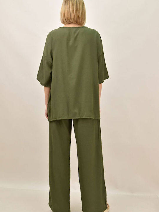 Femei Olive Set cu Pantaloni cu elastic