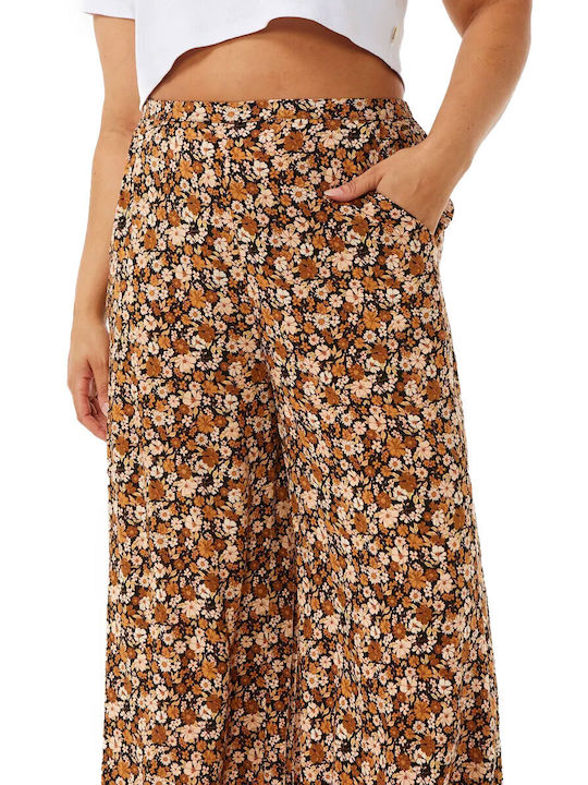 Women's Fabric Trousers with Elastic Brown