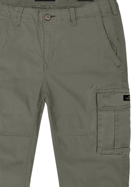 Double Men's Trousers Cargo in Slim Fit Haki