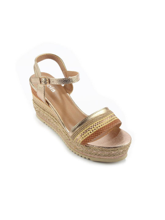 Fshoes Women's Ankle Strap Platforms Gold