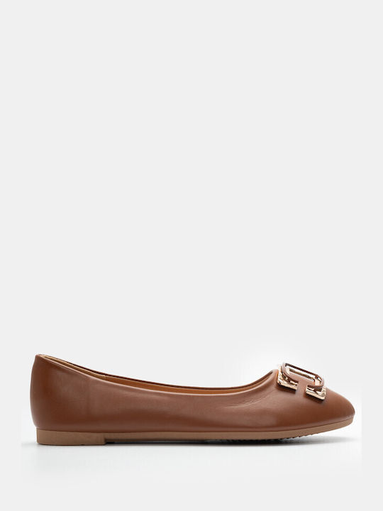 Luigi Synthetic Leather Pointy Ballerinas Brown