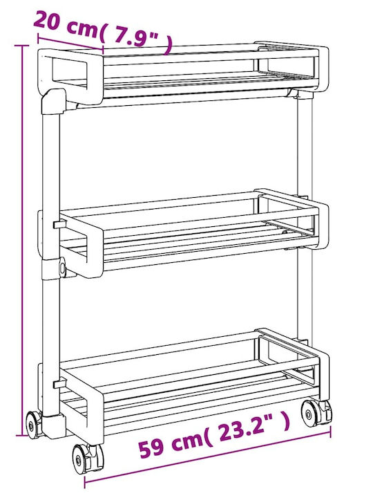 vidaXL Kitchen Trolley Plastic Silver 59x20x75cm
