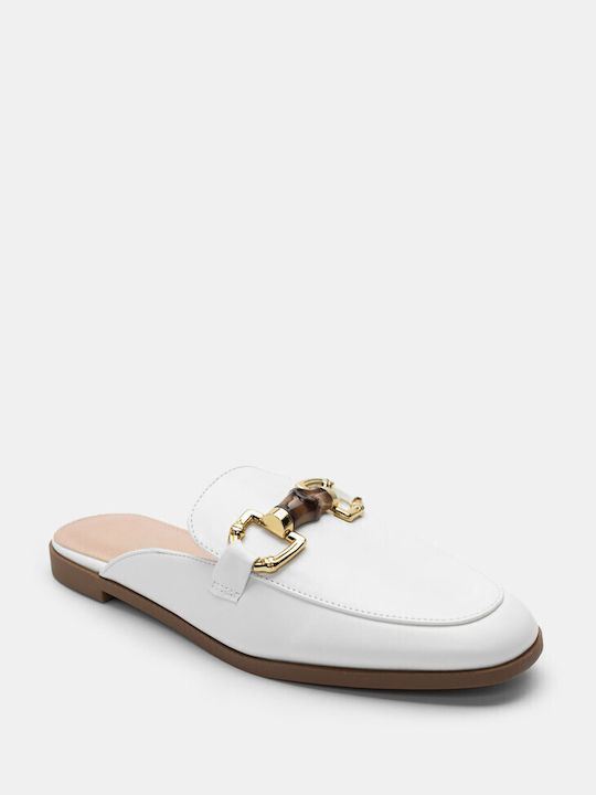 Luigi Flat Leather Mules White