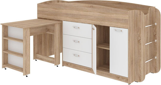 Kinderbett Hochbett Einzeln mit Schreibtisch Weiß für Matratze 80x190cm