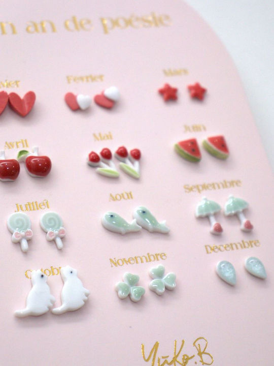 Yuko.b Card 12 Pairs of Earrings A Year Red Poetry