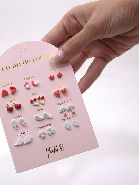 Yuko.b Card 12 Pairs of Earrings A Year Red Poetry