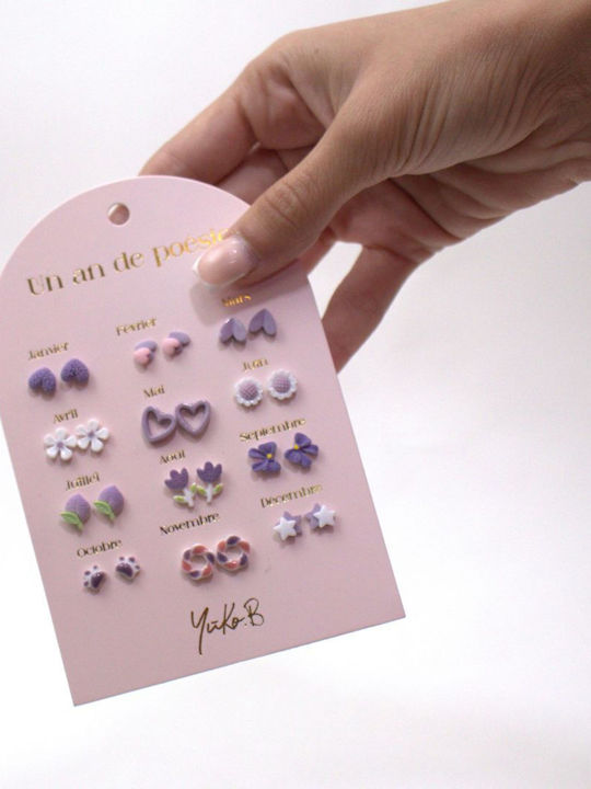 Yuko.b Card 12 Pairs of Earrings A Year Purple Poetry
