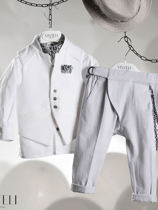 Vinteli Vinteli Baptism Suit with Vest for Boys White