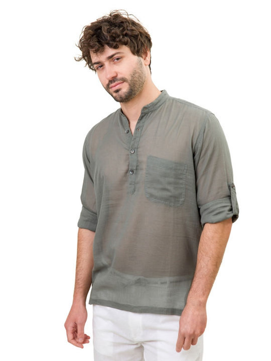 Meandros Men's Shirt Long Sleeve Cotton Olive