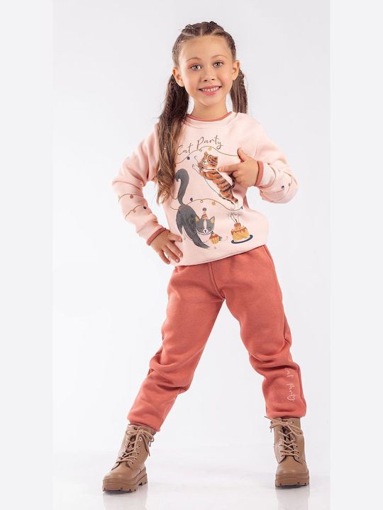 Trendy Shop Kids Sweatpants Set Pink 2pcs Cat Party