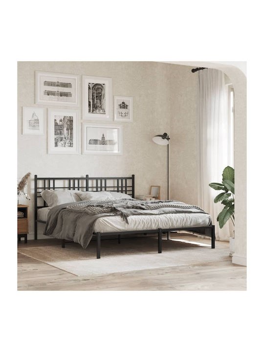 Queen Metal Bed Black with Storage Space & Slats for Mattress 160x200cm