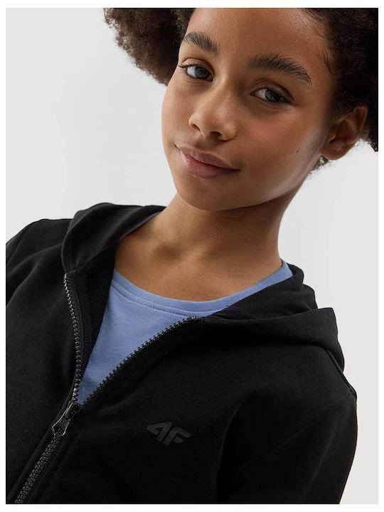 Kids Cardigan Cotton with Hood Black