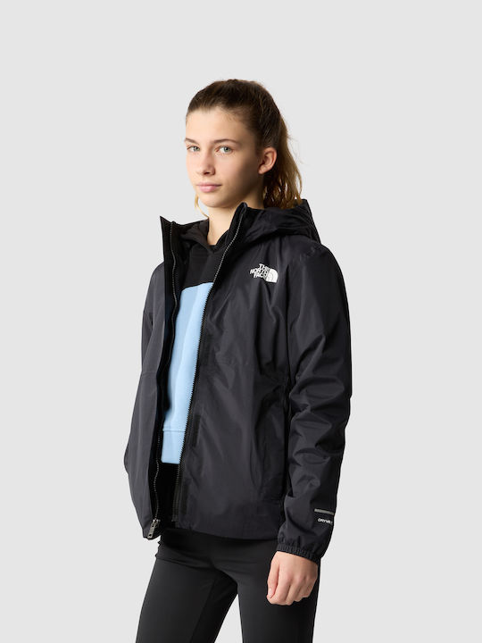 Waterproof Kids' Sports Jacket Long with Hood Black Antora