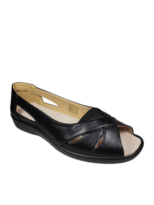Leather Women's Flat Sandals Anatomic in Black Color