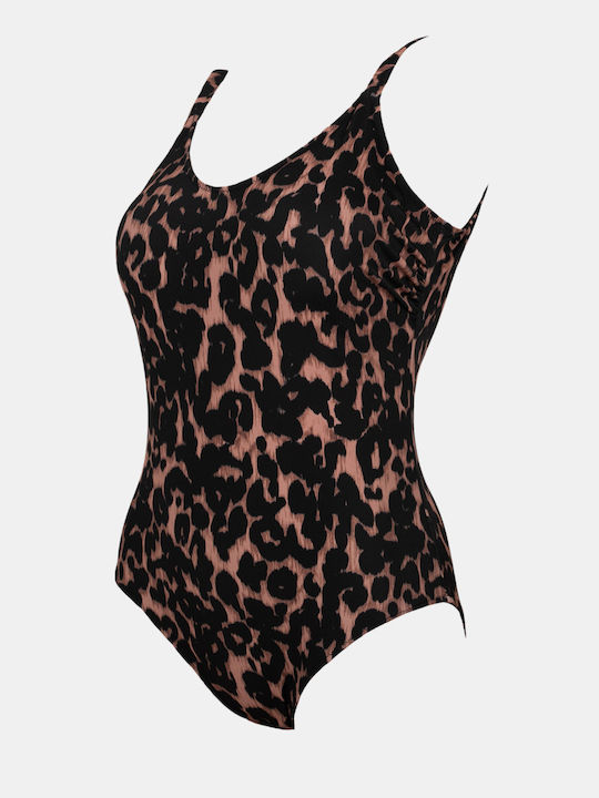 One Piece Swimsuit For Large Bust Black Animal Print