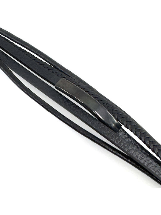 Lgd-br-2074 Δερματινο Βραχιολι Legend Accessories Χρωμα Μαυρο Μαυρη Μαγνητικη Πορπη Ανοξειδωτο Ατσαλι