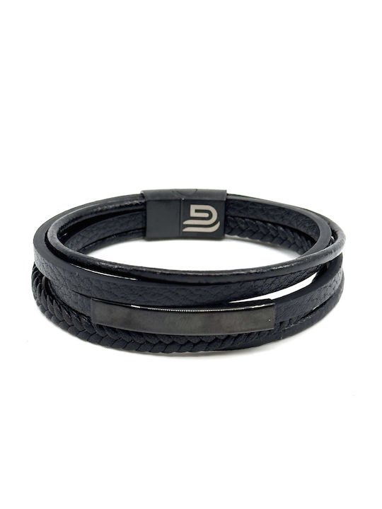 Lgd-br-2074 Δερματινο Βραχιολι Legend Accessories Χρωμα Μαυρο Μαυρη Μαγνητικη Πορπη Ανοξειδωτο Ατσαλι