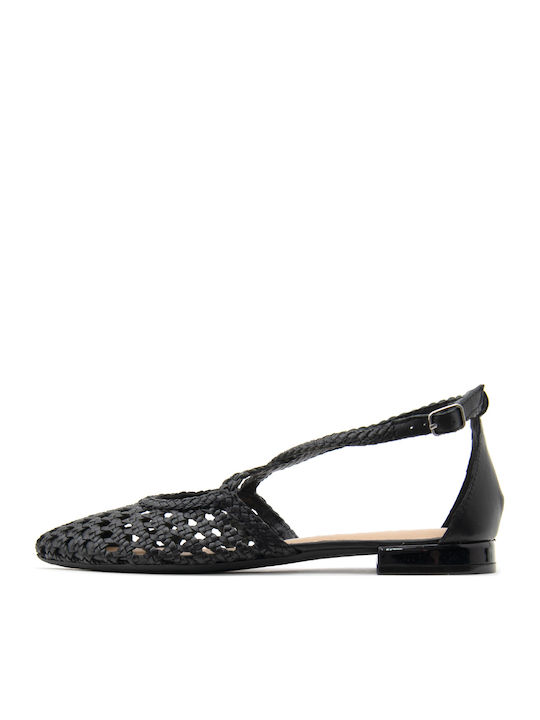 Leather Women's Flat Sandals in Black Color