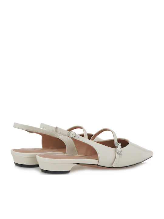 Leather Pointy Slingback Ballerinas Beige