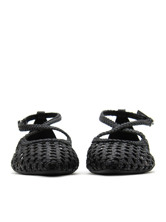 Leather Women's Flat Sandals in Black Color