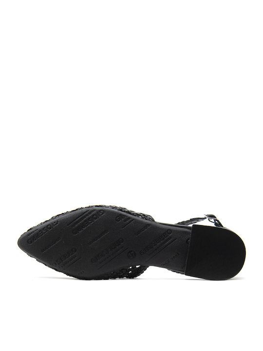 Leather Women's Flat Sandals in Black Color