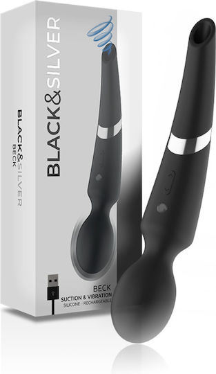 Masajator din silicon reîncărcabil Black&Silver Beck cu funcție de aspirație, negru