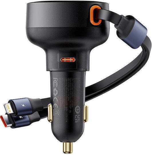 Baseus Car Charger Black Total Intensity 7A with a Port Type-C with Cable Type-C / Lightning