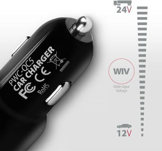 Axagon Auto-Ladegerät 30W Schnellladung mit Anschlüssen: 2xUSB Schwarz Farbe