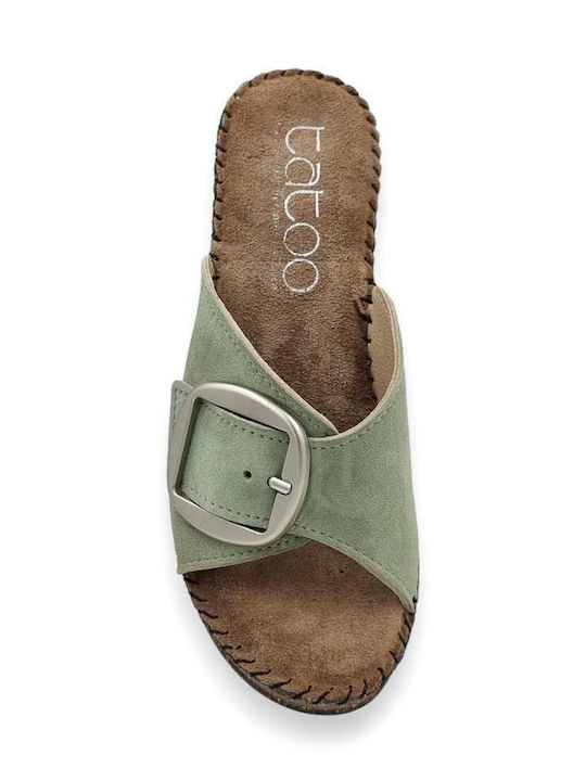 Piele Mule cu cu talpă joasă Toc în Culoare Verde