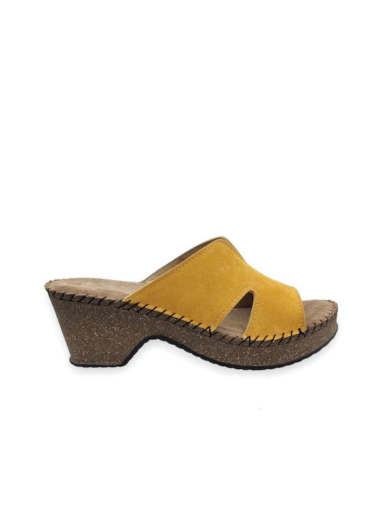 Tatoo Heel Leather Mules Yellow