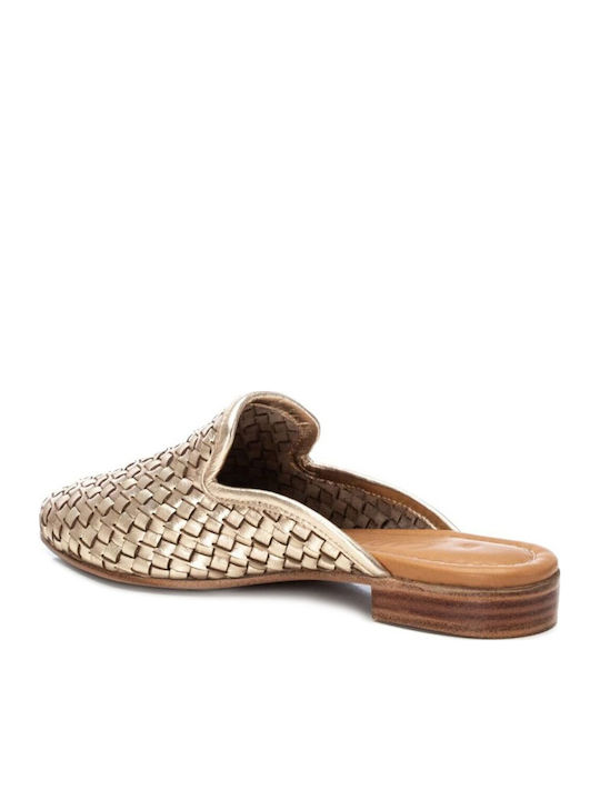 Flat Δερμάτινα Mules σε Χρυσό Χρώμα