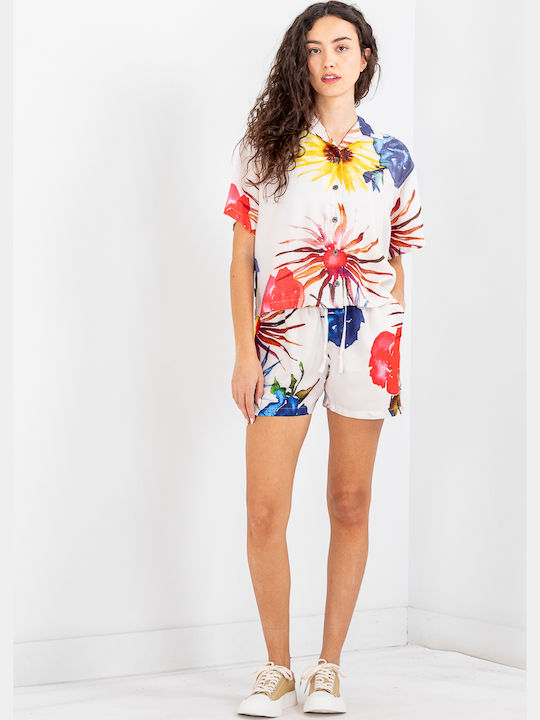 Multi Flowers Γυναικεία Μπλούζα Βαμβακερή Floral Πολύχρωμη