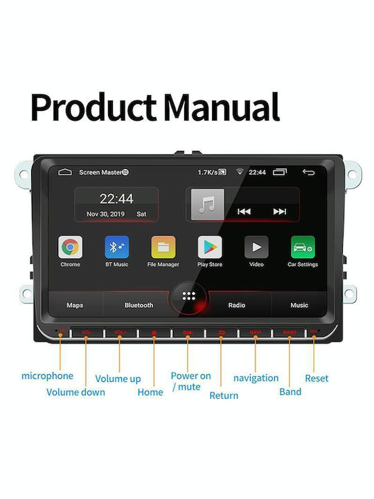 Sistem Audio Auto 2DIN (Bluetooth/USB/AUX/WiFi/GPS/Apple-Carplay/Android-Auto) cu Ecran Tactil 9"