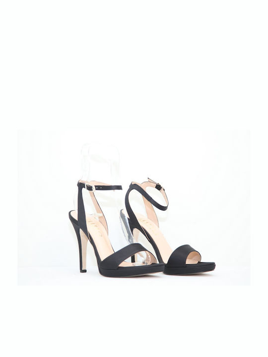 Ellen Fabric Women's Sandals Black with High Heel