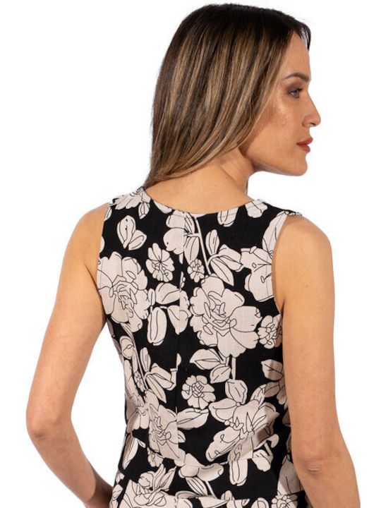 Raffaella Collection Bluza de Damă de Vară din In Verificat BLACK-WHITE